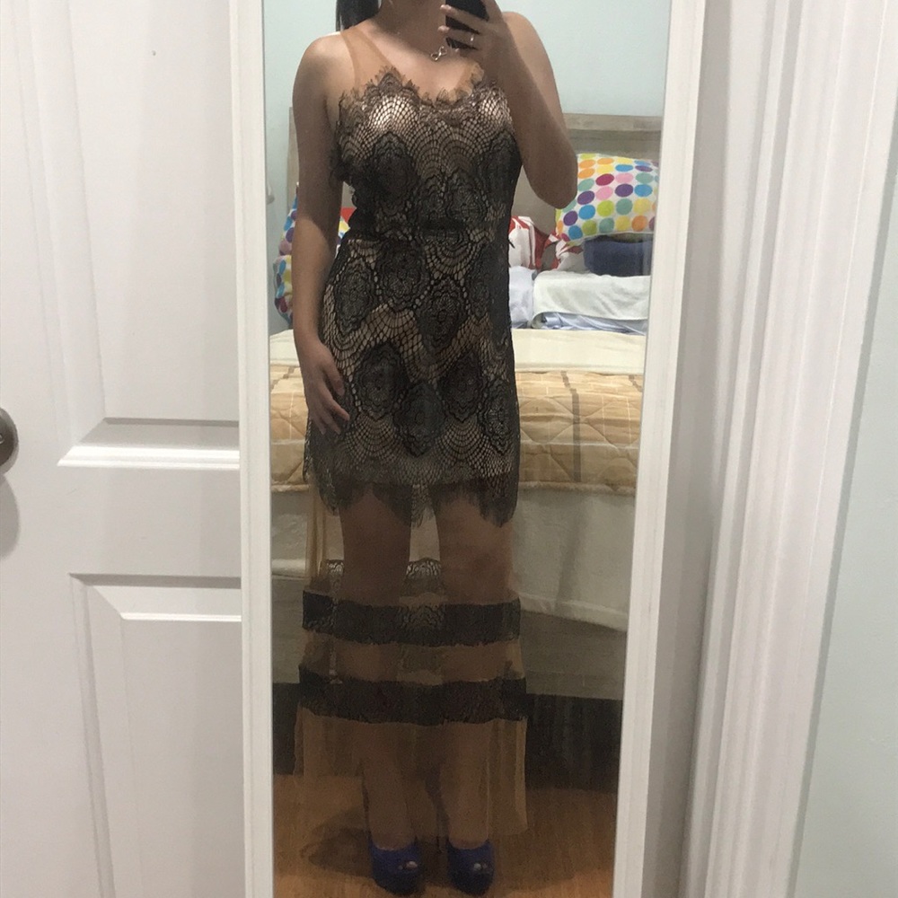 Black/Nude Lace Layered Dress